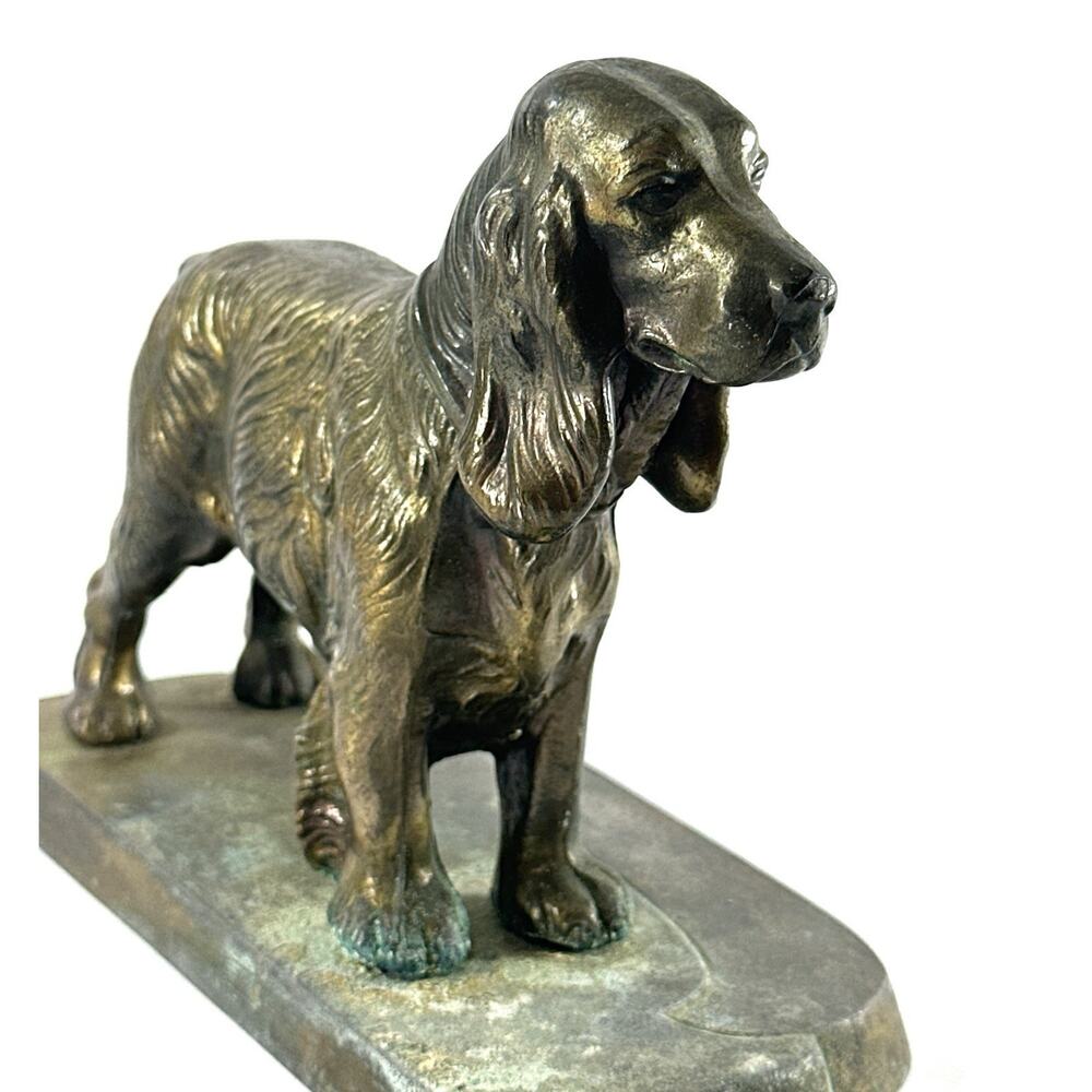 Vintage Spaniel Dog Statue Metal Brass Bronze Tone Spaniel Dog Figurine 7” - Picture 8 of 9